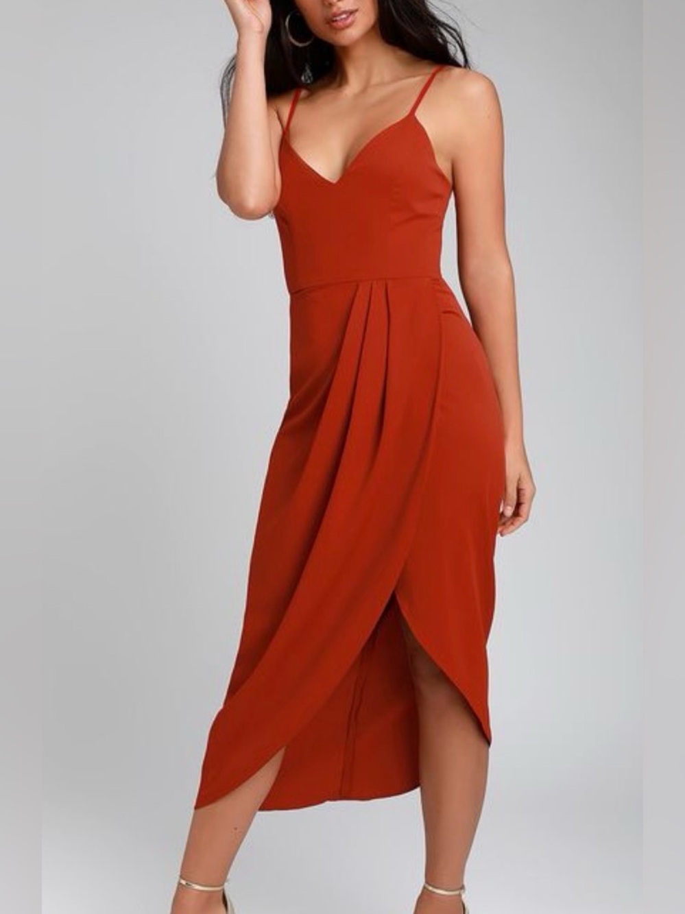 Lulus Reinette rust red midi dress, medium
